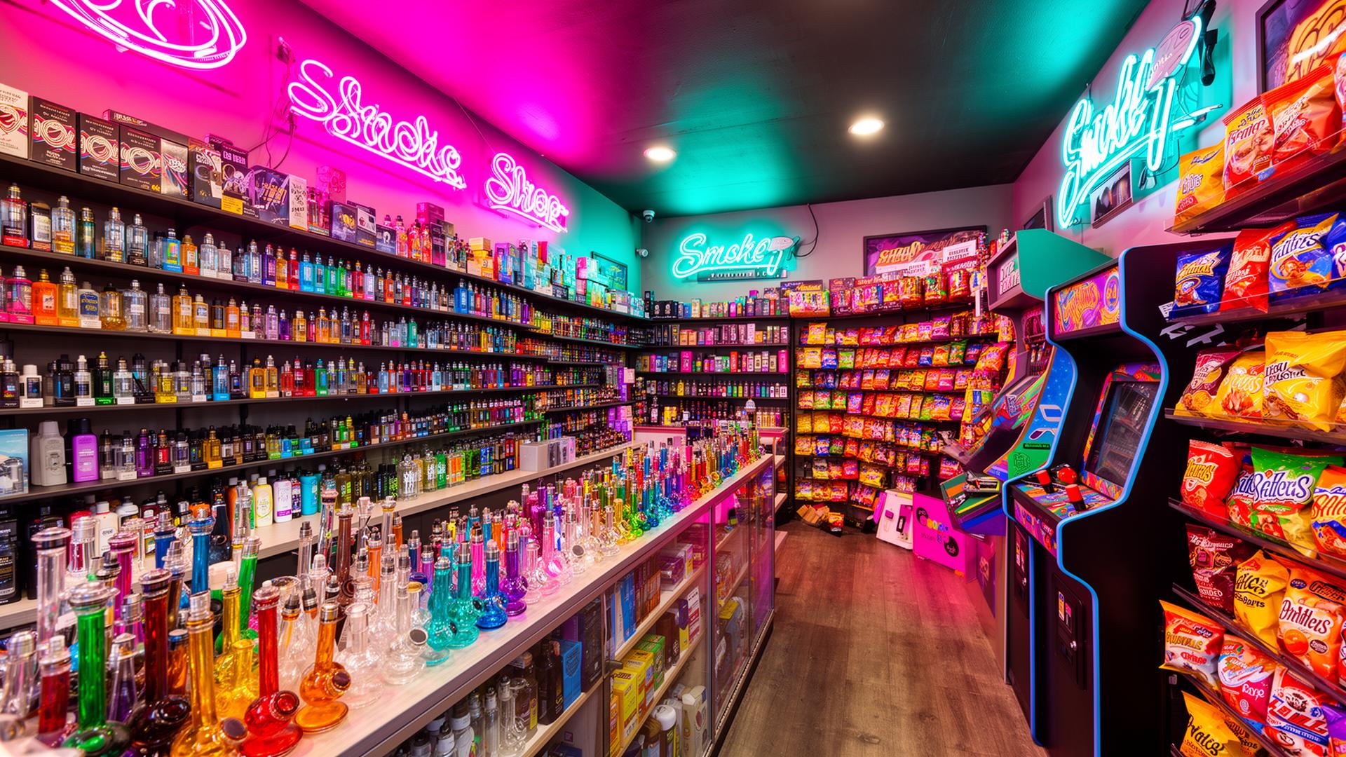 Vibrant smoke shop interior